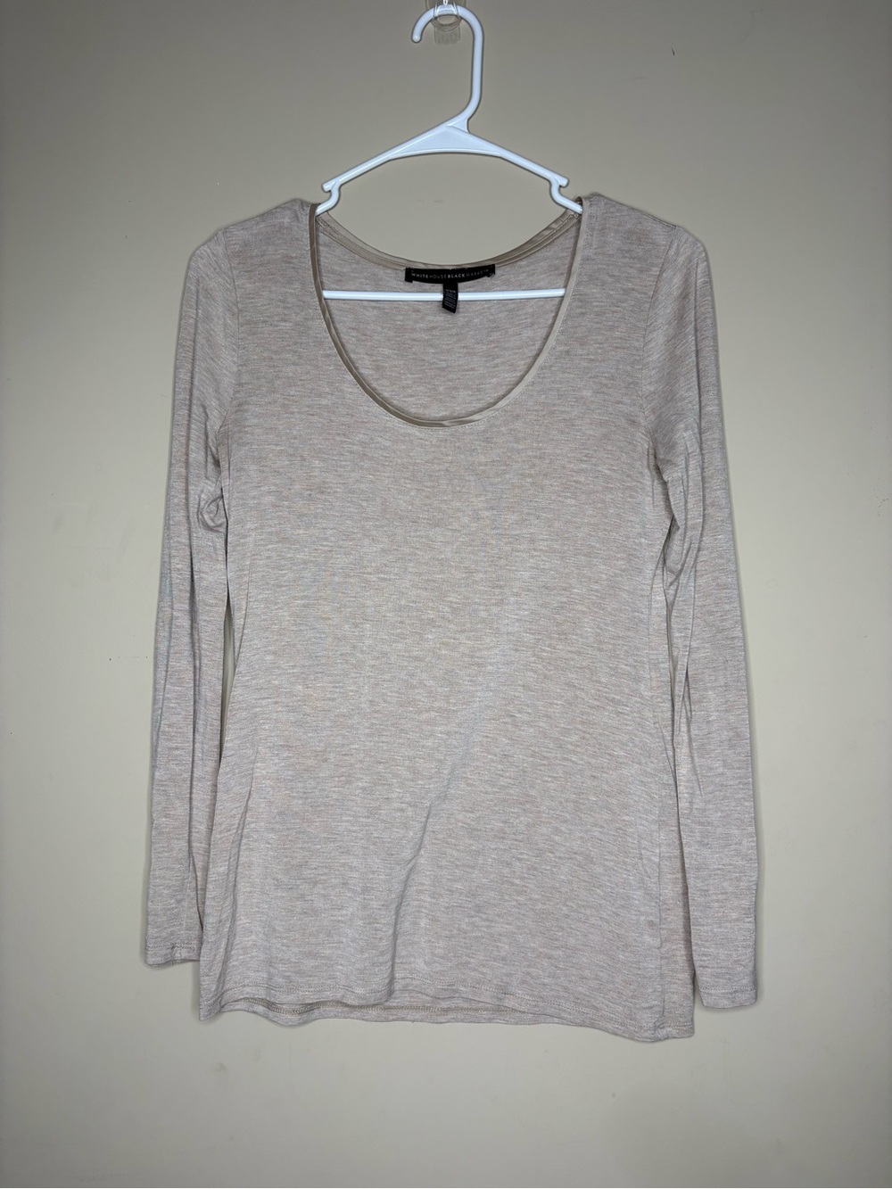 White House Black Market Neutral Scoop Neck Long Sleeve Top